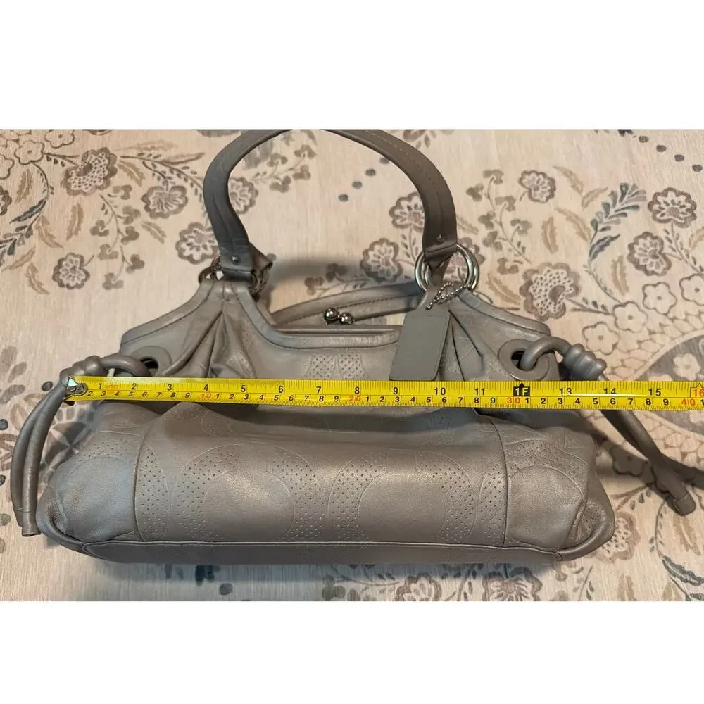 Coach Parker Perforated Gray Leather Kiss-Lock Satchel Tote 13611